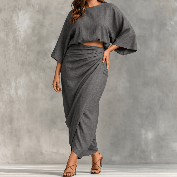 Lunavia – Women's Kimono Sleeve Plus-Size Two-Piece Set Charcoal Grey / XL