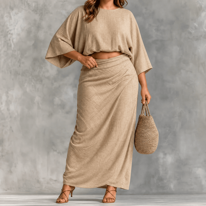 Lunavia – Women's Kimono Sleeve Plus-Size Two-Piece Set Oatmeal Sand / XL