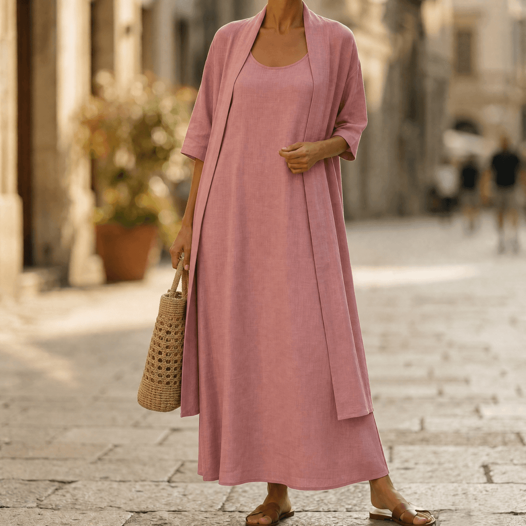Lunavia – Women's Linen Cotton Two-Piece Set with Duster Rose Pink / S