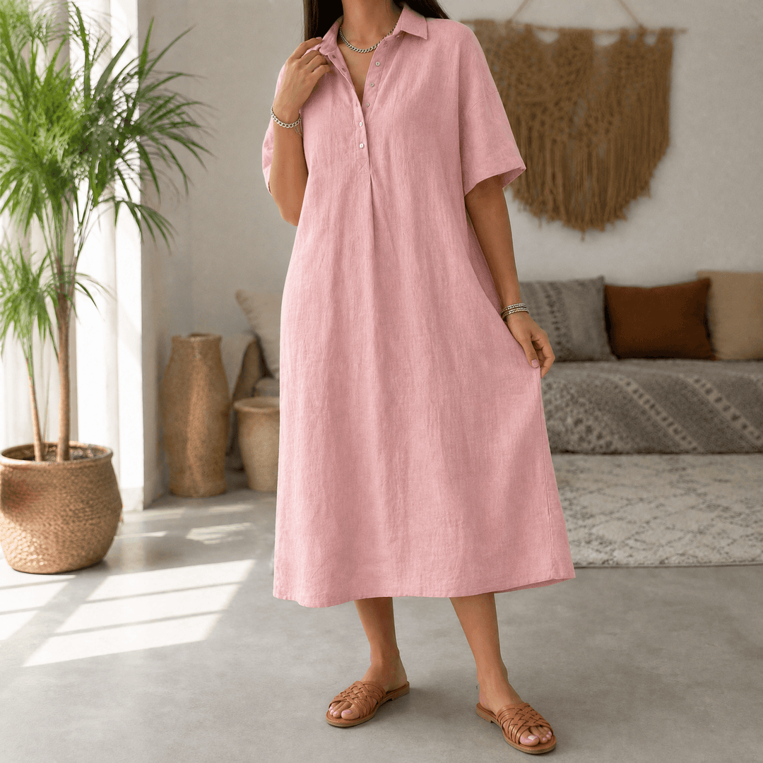 Lunavia – Women's Linen Polo Midi Dress Dusty Rose