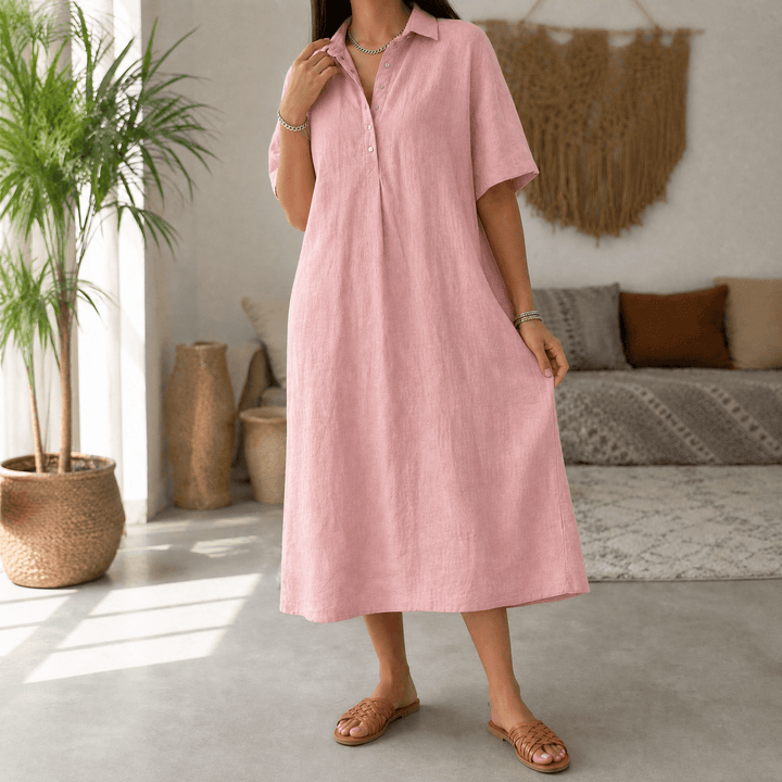 Lunavia – Women's Linen Polo Midi Dress Dusty Rose