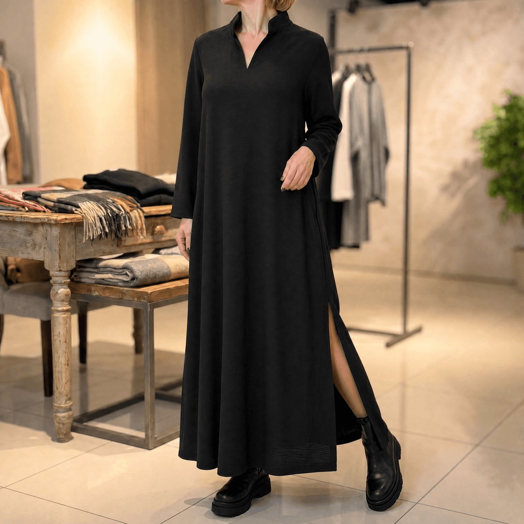 Lunavia – Women's Loose Maxi Dress with Side Slits Black
