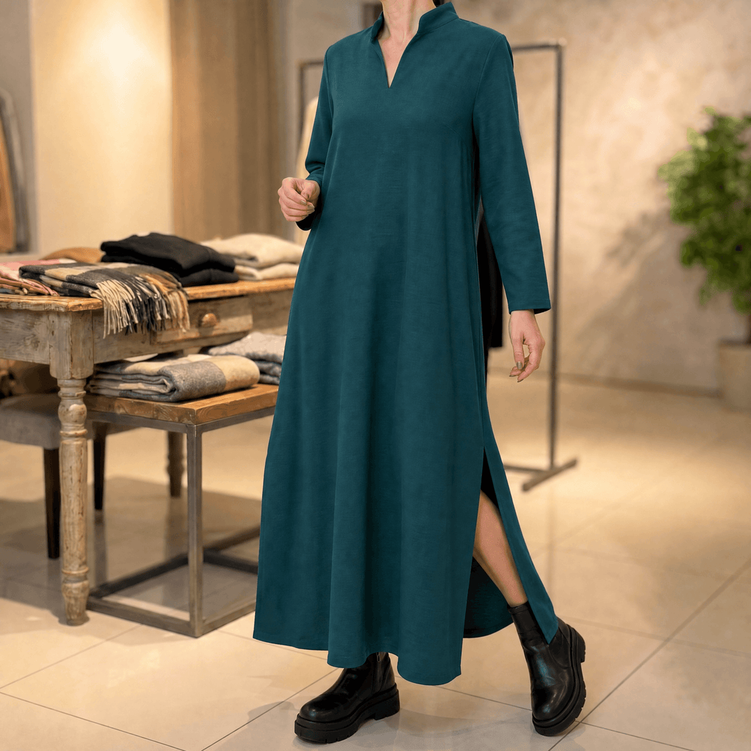 Lunavia – Women's Loose Maxi Dress with Side Slits Deep Teal
