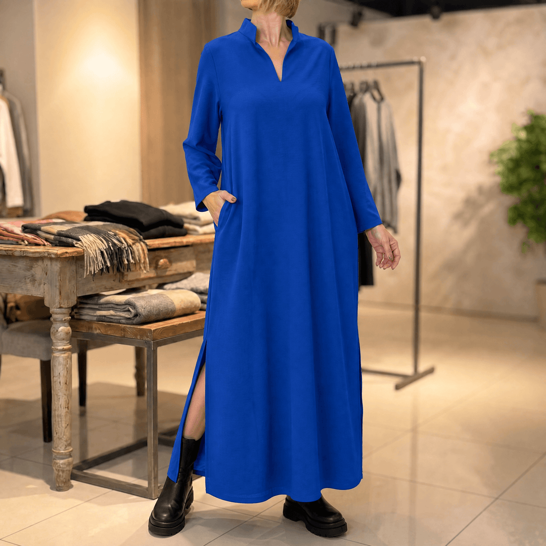Lunavia – Women's Loose Maxi Dress with Side Slits Royal Blue
