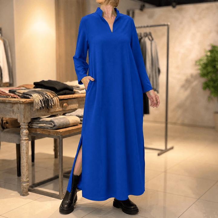 Lunavia – Women's Loose Maxi Dress with Side Slits Royal Blue