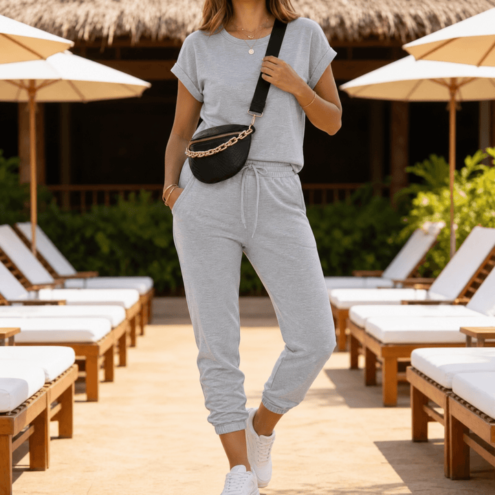 Lunavia – Women's Matching Tee & Jogger Set with Pockets Gray / XS