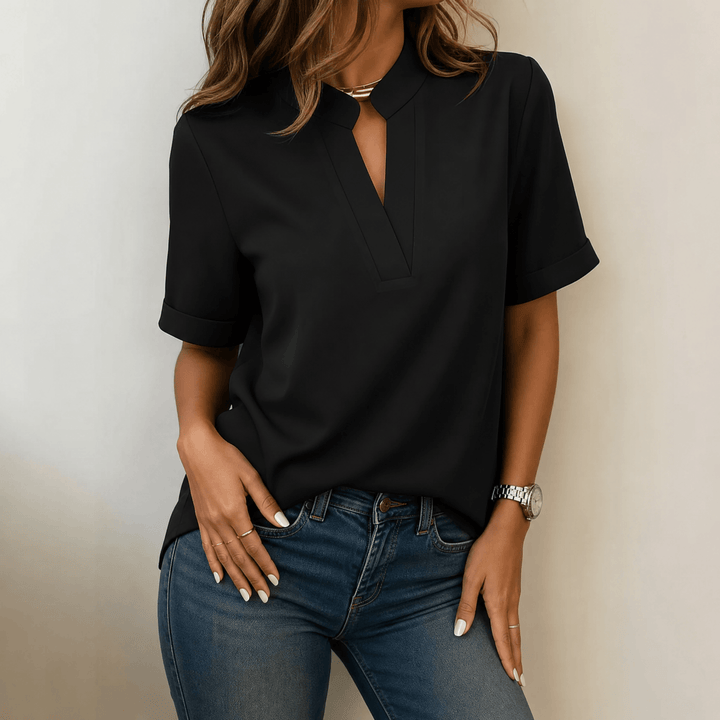 Lunavia – Women's Notch V-Neck Blouse Black / S