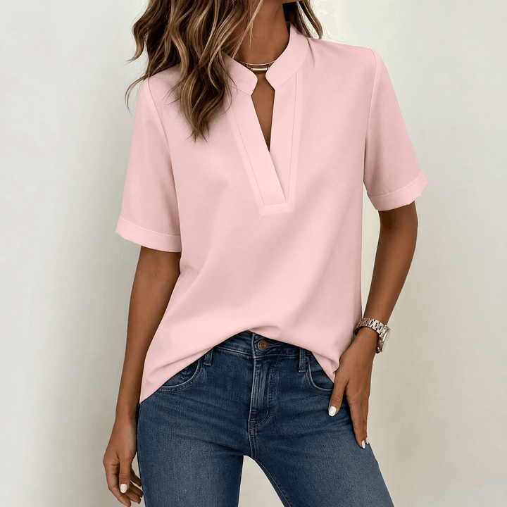 Lunavia – Women's Notch V-Neck Blouse Pink / S