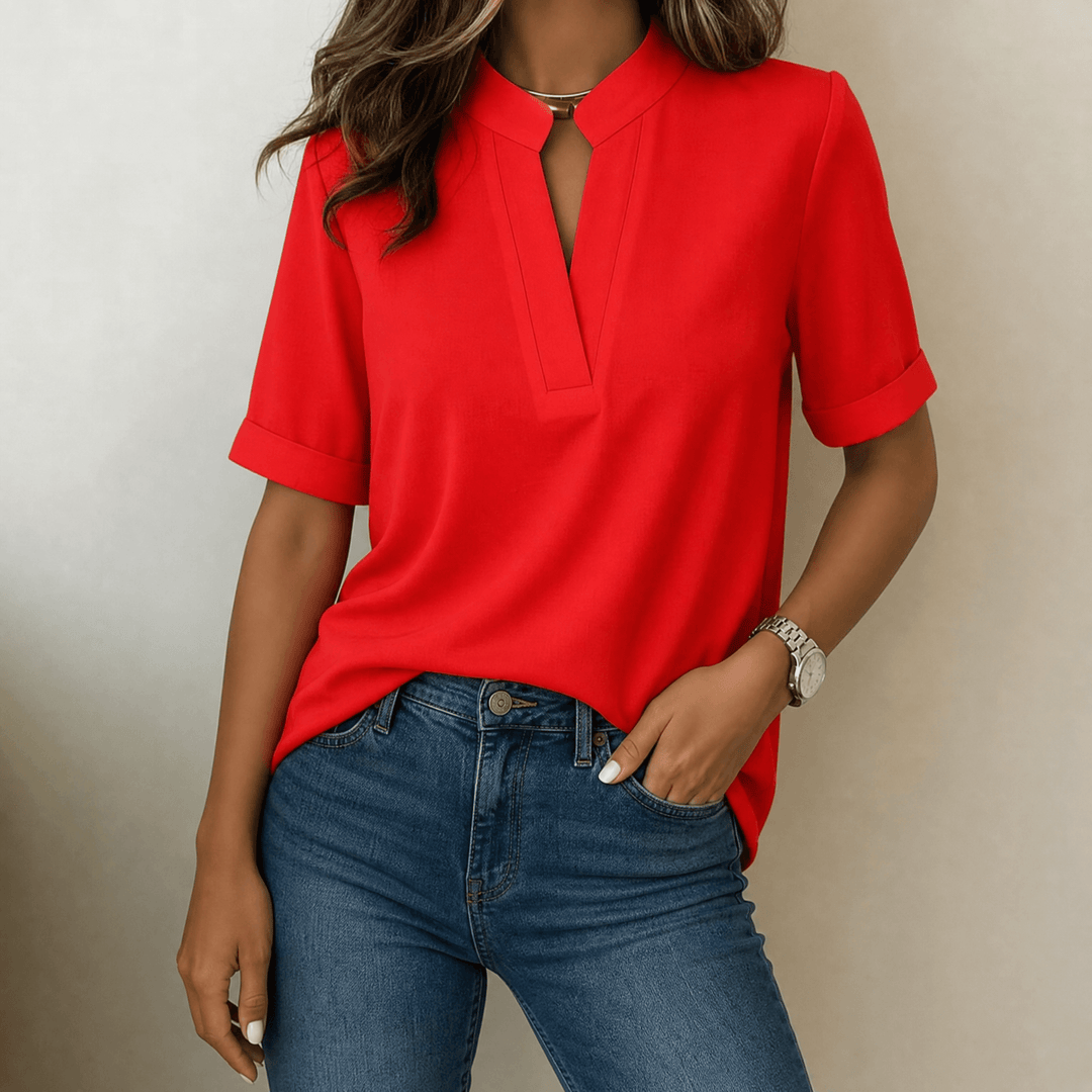 Lunavia – Women's Notch V-Neck Blouse Red / S