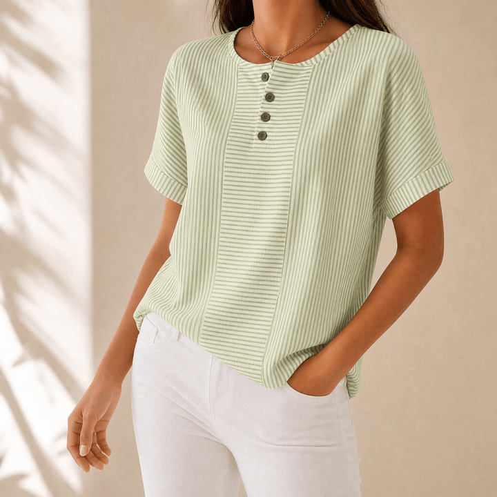 Lunavia – Women's Slimming Stripe Panel Henley Top Sage Green / S