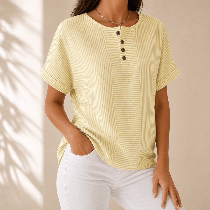 Lunavia – Women's Slimming Stripe Panel Henley Top Soft Yellow / S