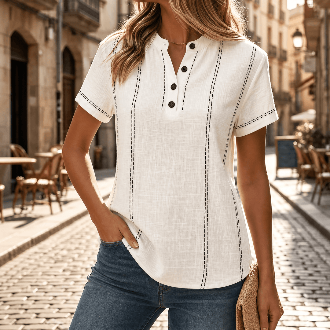 Lunavia – Women's Stitched Henley Top Cream White / M