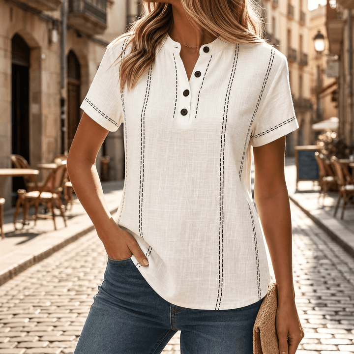 Lunavia – Women's Stitched Henley Top Cream White / M