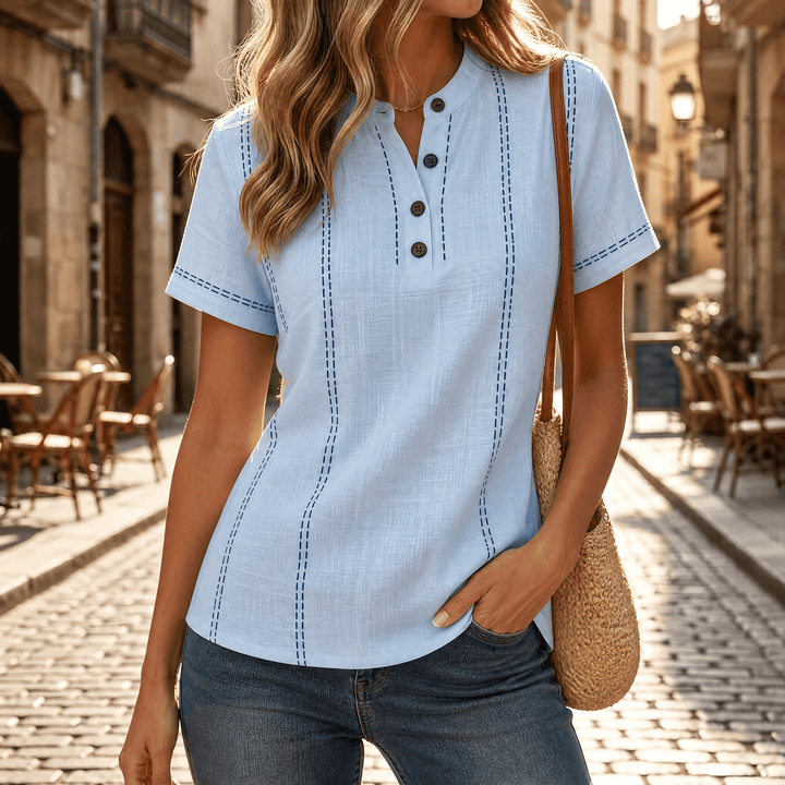 Lunavia – Women's Stitched Henley Top Sky Blue / M