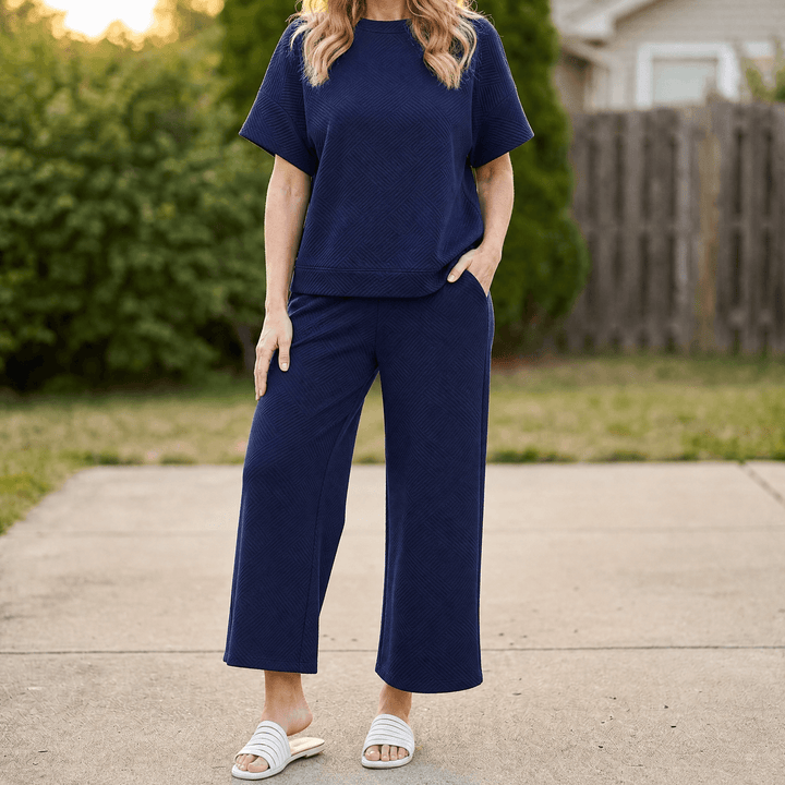 Lunavia – Women's Textured Knit Two-Piece Lounge Set Navy Blue / S