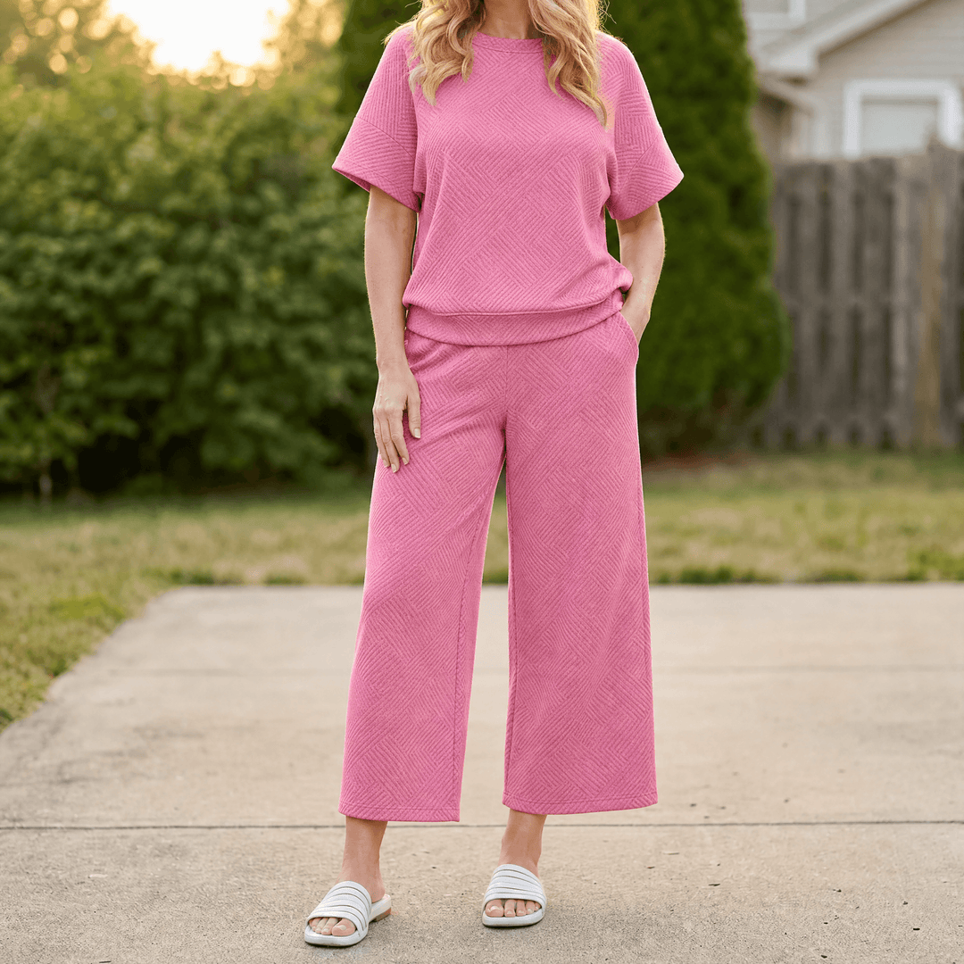 Lunavia – Women's Textured Knit Two-Piece Lounge Set Pink / S