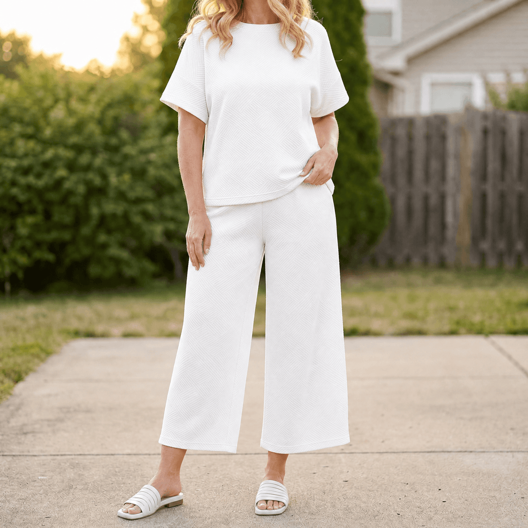 Lunavia – Women's Textured Knit Two-Piece Lounge Set White / S