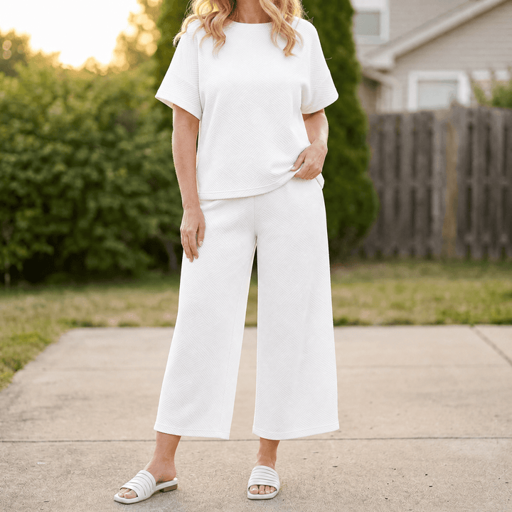 Lunavia – Women's Textured Knit Two-Piece Lounge Set White / S