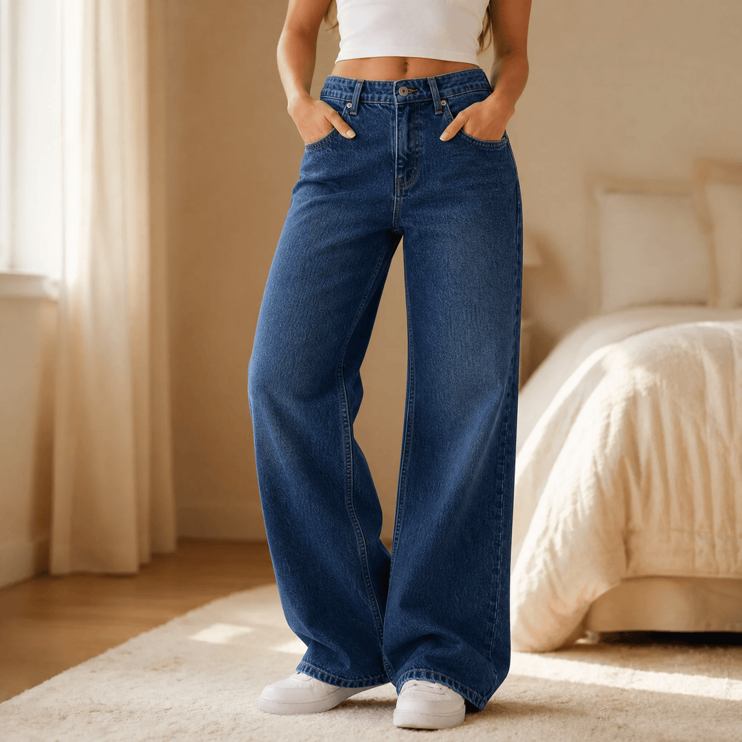 Lunavia – Women's Vintage Relaxed-Fit Wide-Leg Jeans Dark Blue