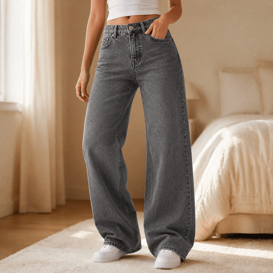 Lunavia – Women's Vintage Relaxed-Fit Wide-Leg Jeans Dark Gray