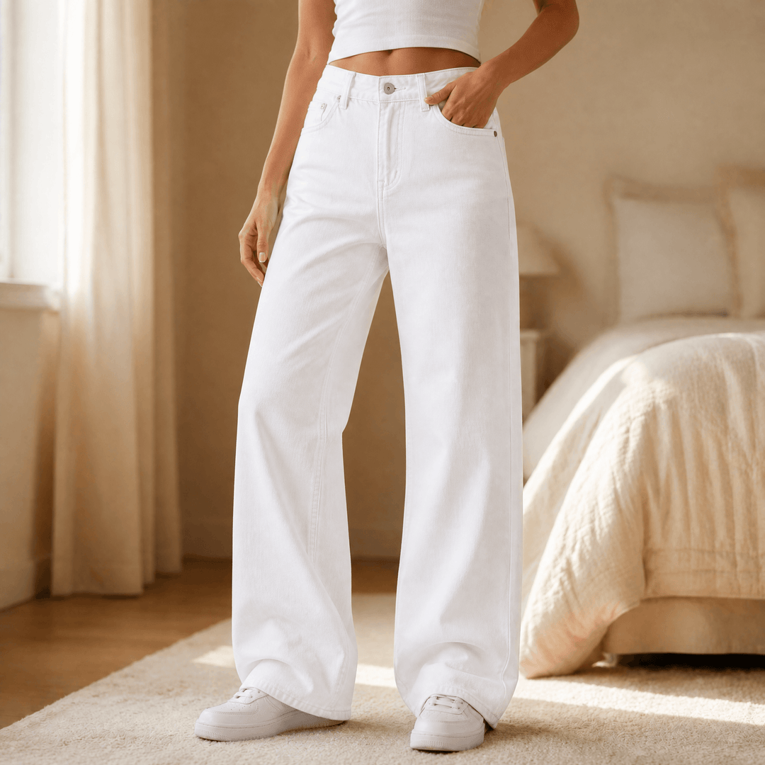 Lunavia – Women's Vintage Relaxed-Fit Wide-Leg Jeans White