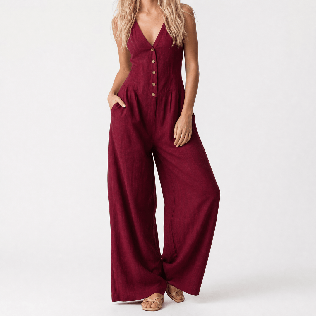 Lunavia – Women's Wide-Leg Button-Front Jumpsuit Red / S