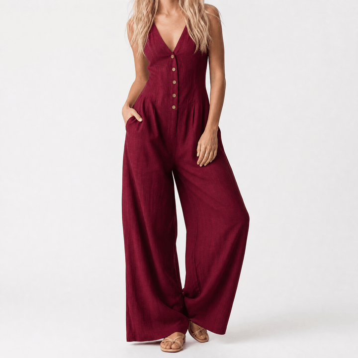 Lunavia – Women's Wide-Leg Button-Front Jumpsuit Red / S
