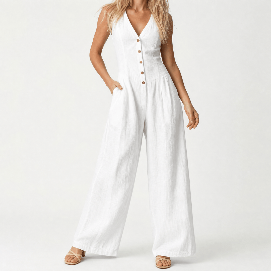 Lunavia – Women's Wide-Leg Button-Front Jumpsuit White / S