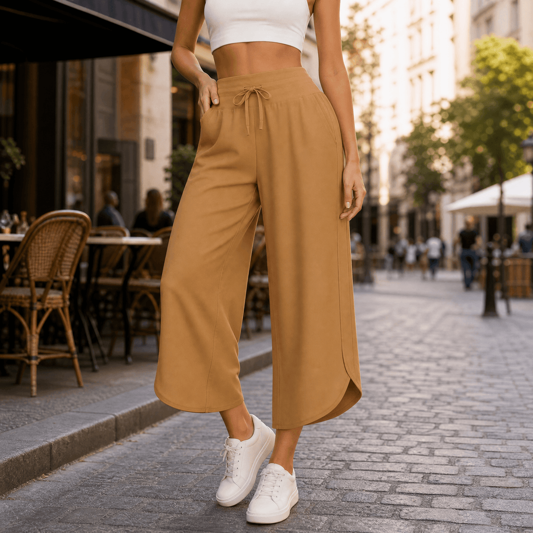Lunavia – Women's Wide-Leg Tulip-Hem Capri Pants with Pockets Camel