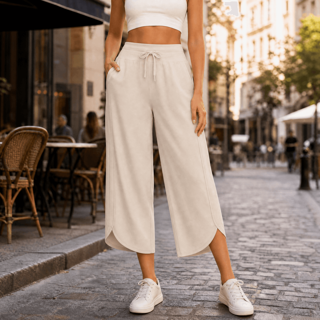 Lunavia – Women's Wide-Leg Tulip-Hem Capri Pants with Pockets Cream