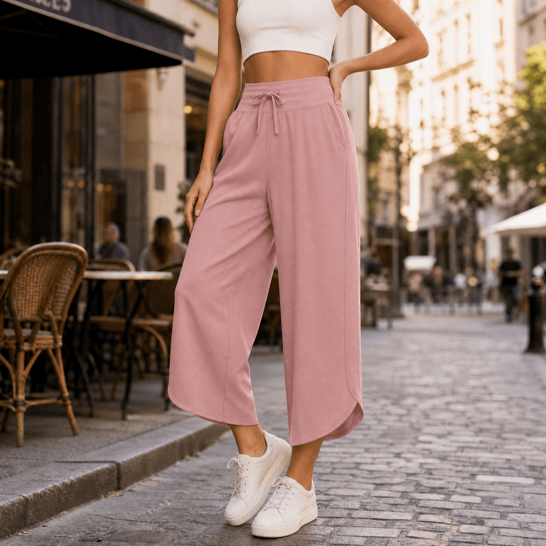 Lunavia – Women's Wide-Leg Tulip-Hem Capri Pants with Pockets Mauve
