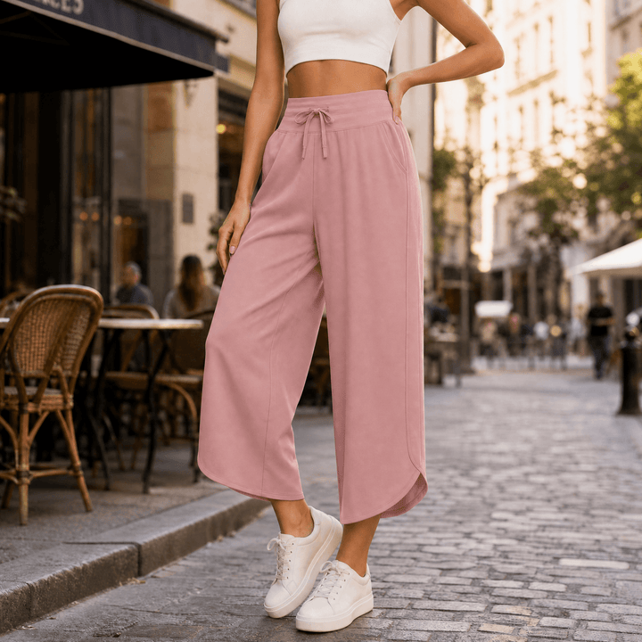 Lunavia – Women's Wide-Leg Tulip-Hem Capri Pants with Pockets Mauve