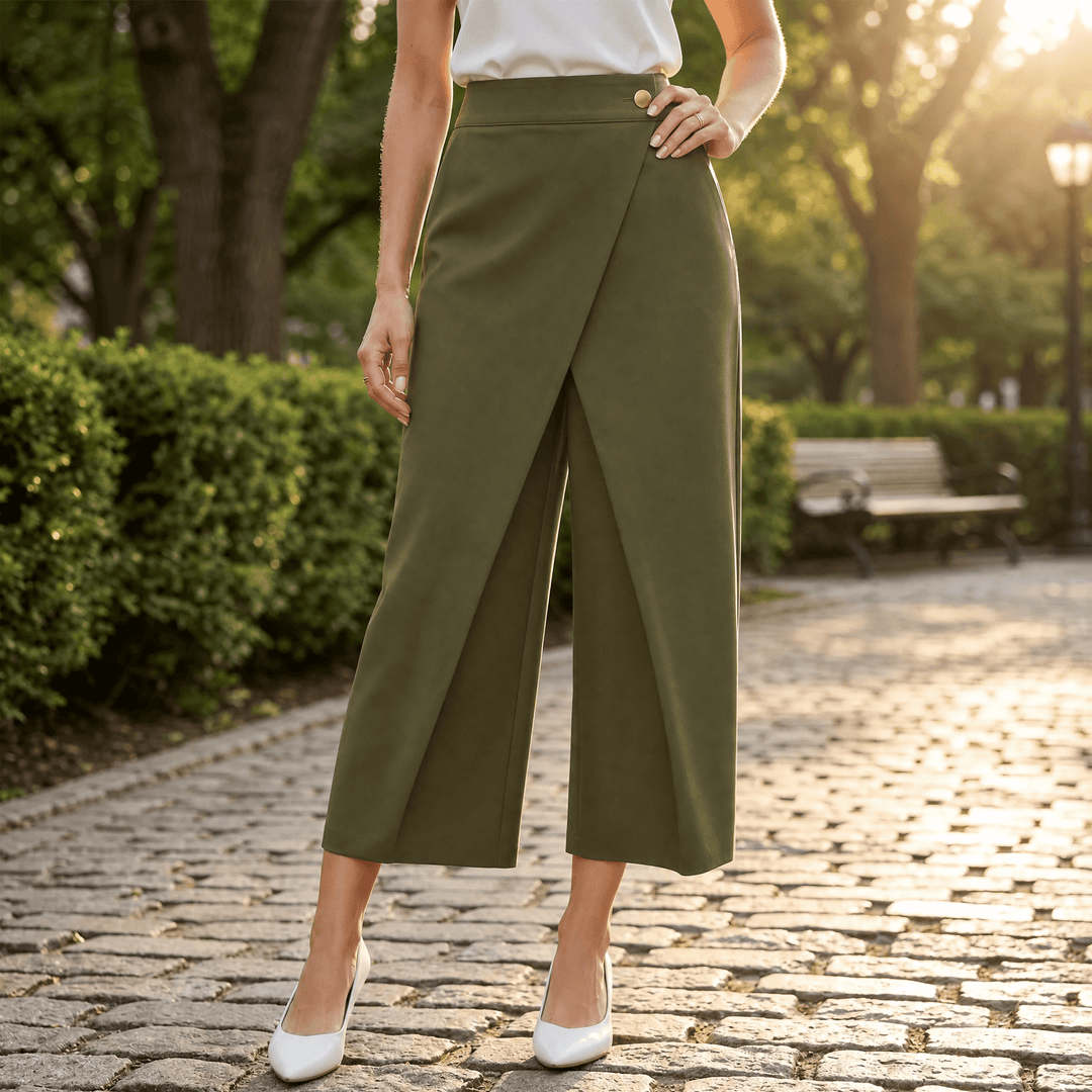 Lunavia™ – Wrap-Front Wide-Leg Pants Olive Green