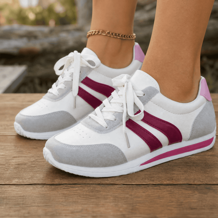 LunaWalk – Lightweight Retro Stripe Walking Sneakers Burgundy Stripe / 5