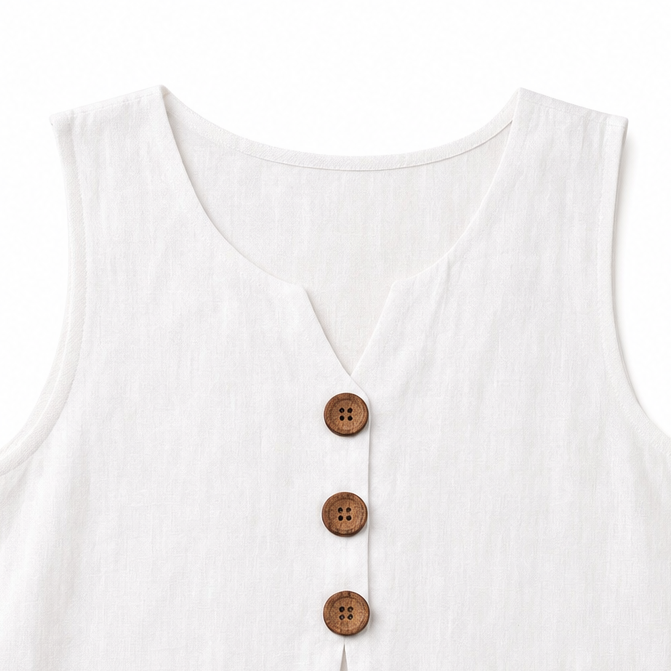 Lunelle – Sleeveless Linen Look V-Neck Tank with Buttons