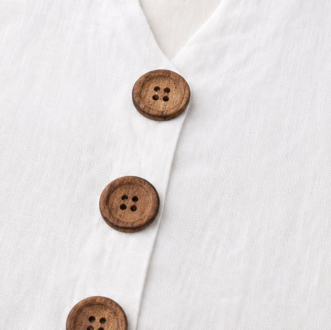 Lunelle – Sleeveless Linen Look V-Neck Tank with Buttons