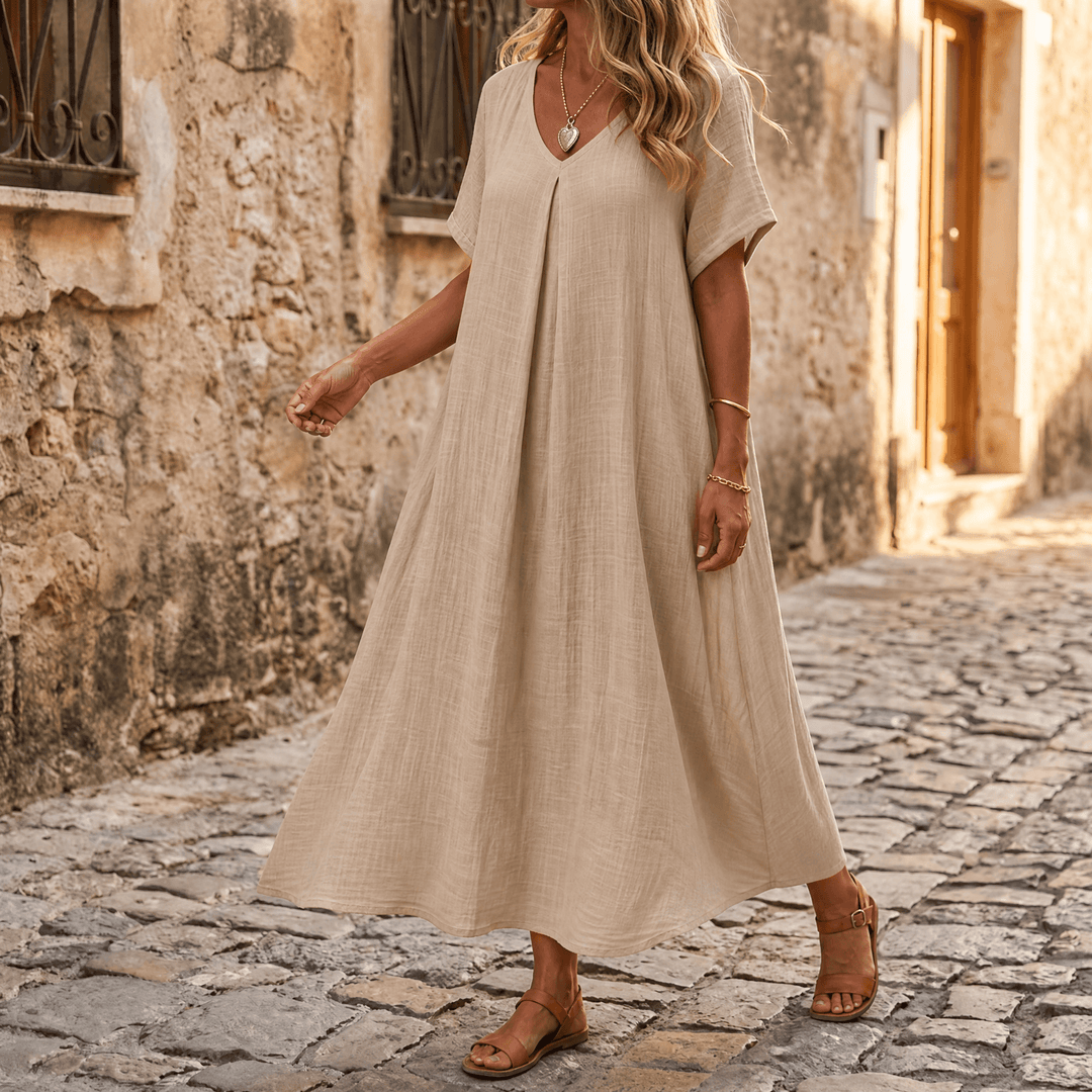 Lunessa – Women's breezy cotton linen summer dress Beige