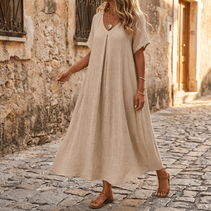 Lunessa – Women's breezy cotton linen summer dress Beige