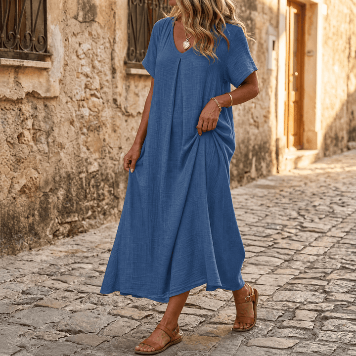Lunessa – Women's breezy cotton linen summer dress Blue