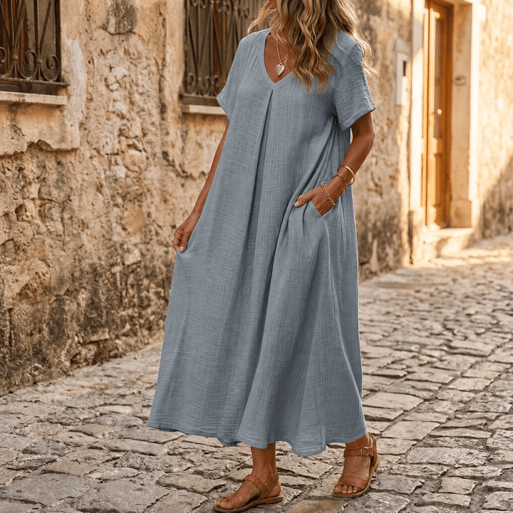 Lunessa – Women's breezy cotton linen summer dress Gray