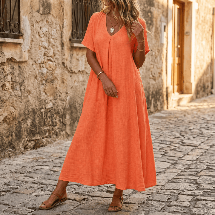 Lunessa – Women's breezy cotton linen summer dress Orange