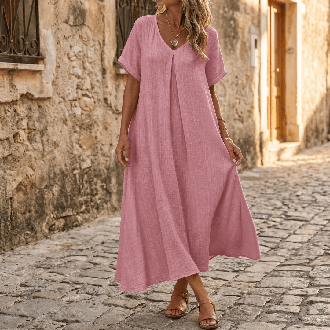 Lunessa – Women's breezy cotton linen summer dress Pink