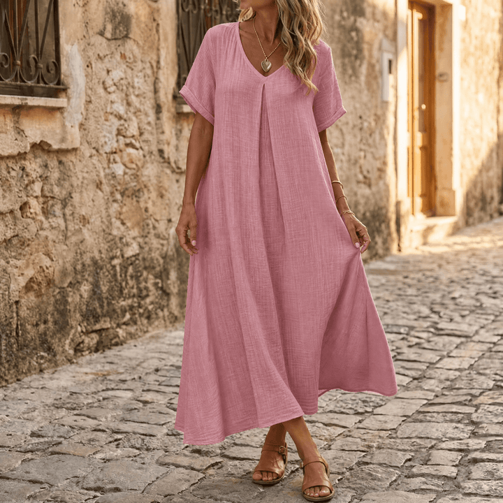 Lunessa – Women's breezy cotton linen summer dress Pink