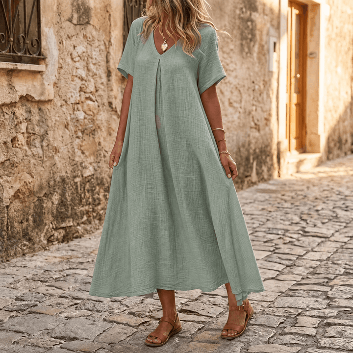 Lunessa – Women's breezy cotton linen summer dress Sage Green