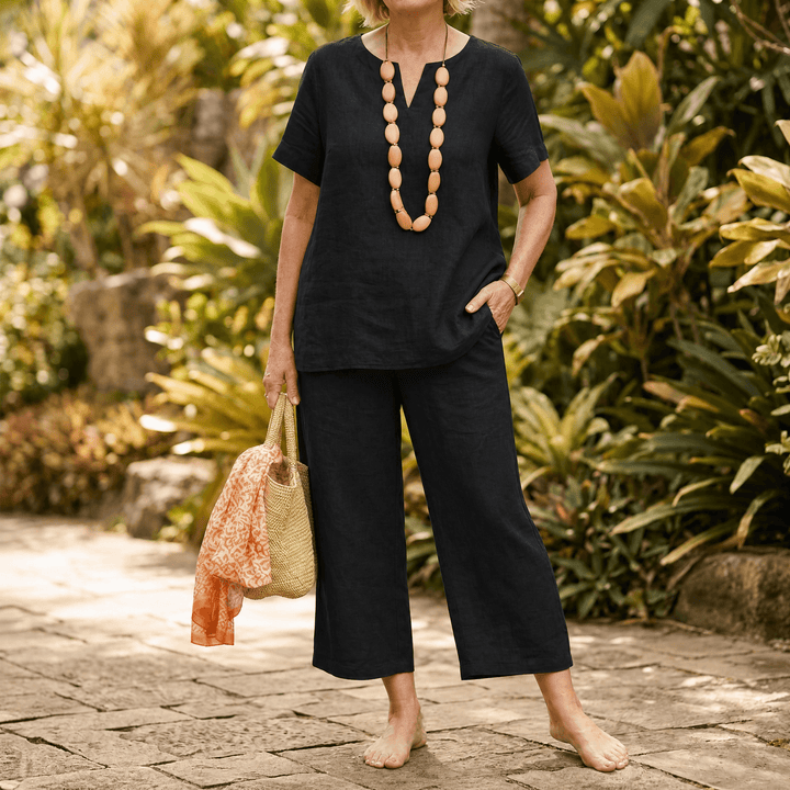 Lunessa – Women's Breezy V-Neck Top and Pants Set Black / S