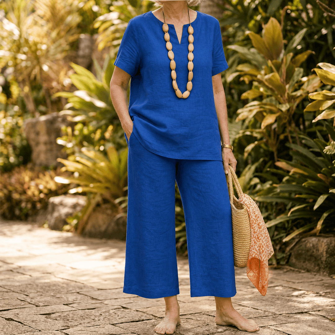 Lunessa – Women's Breezy V-Neck Top and Pants Set Royal Blue / S