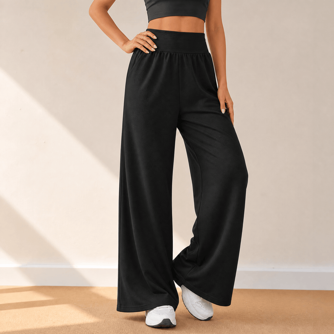 Lunessa – Women's High-Waist Wide-Leg Sweatpants Black
