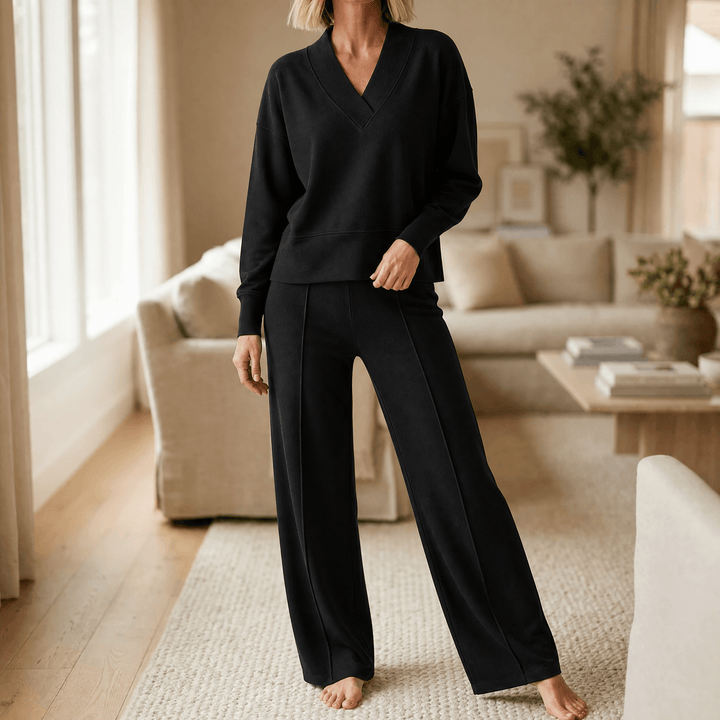 Lunessa – Women's Soft Knit Sweater and Wide Leg Pants Set Black / S