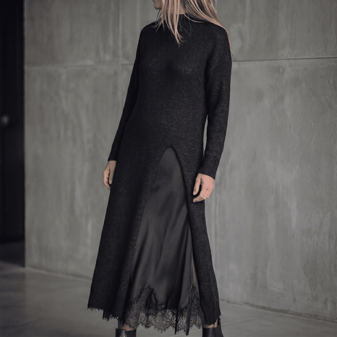 Lunette – Women’s Knitted Cardigan & Lace Camisole Set Black /