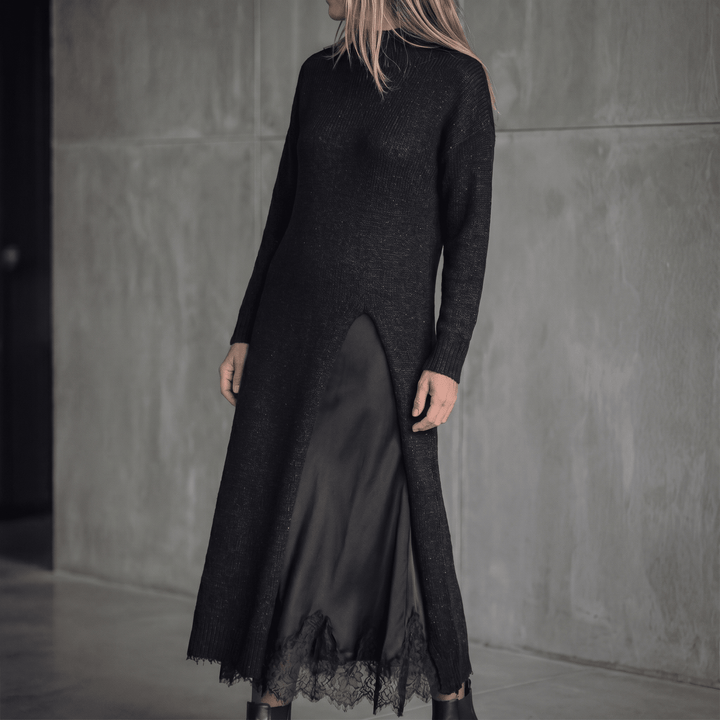 Lunette – Women’s Knitted Cardigan & Lace Camisole Set Black /
